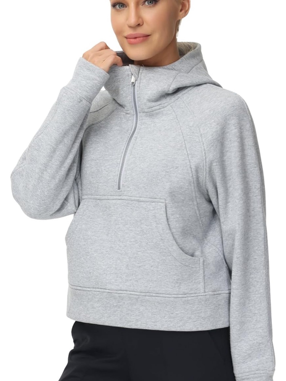 Women's Light Heather Gray Half-Zip Hoodie with Kangaroo Pocket